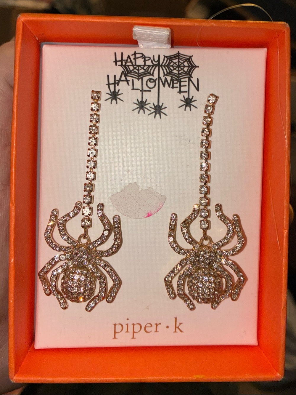 PIPER K Halloween Dangling Sparkling Pavé Crystal-Studded Drop Earrings NEW NWT